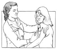 A doctor examining a female patients easily bruised skin