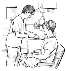 health care provider drawing blood from a patient’s arm