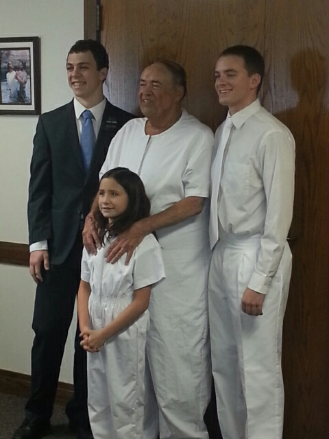 Dressed in white gowns prepared for baptism in Church of Jesus Christ of Latter Day Saints