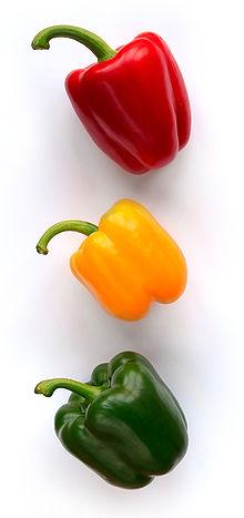 green, yellow, red peppers