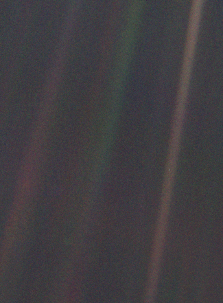 Pale Blue Dot photograph of Earth taken from record distance, showing Earth against vastness of space